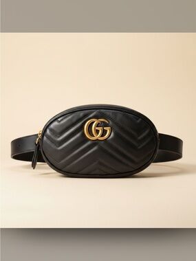Gucci Black Calfskin Matelasse GG Marmont Belt Bag